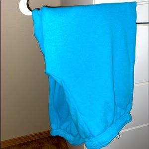 bright blue sweats